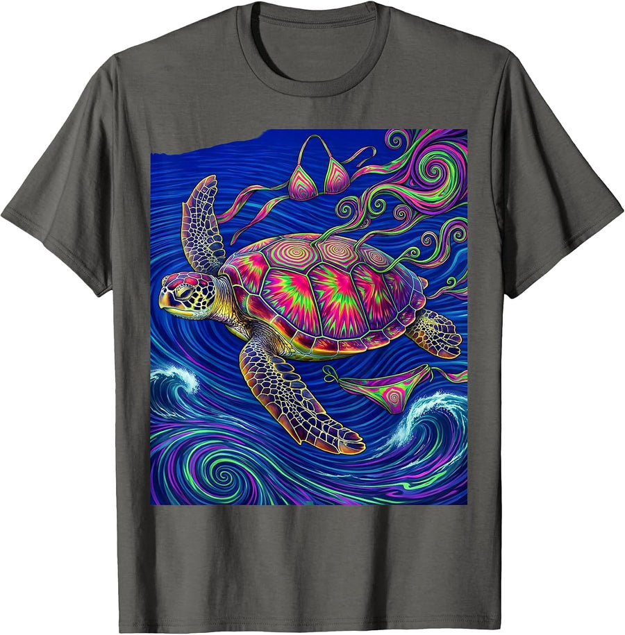 Sea Turtle Swimming Past Drifting Bikini T-Shirt - Asphalt Grey