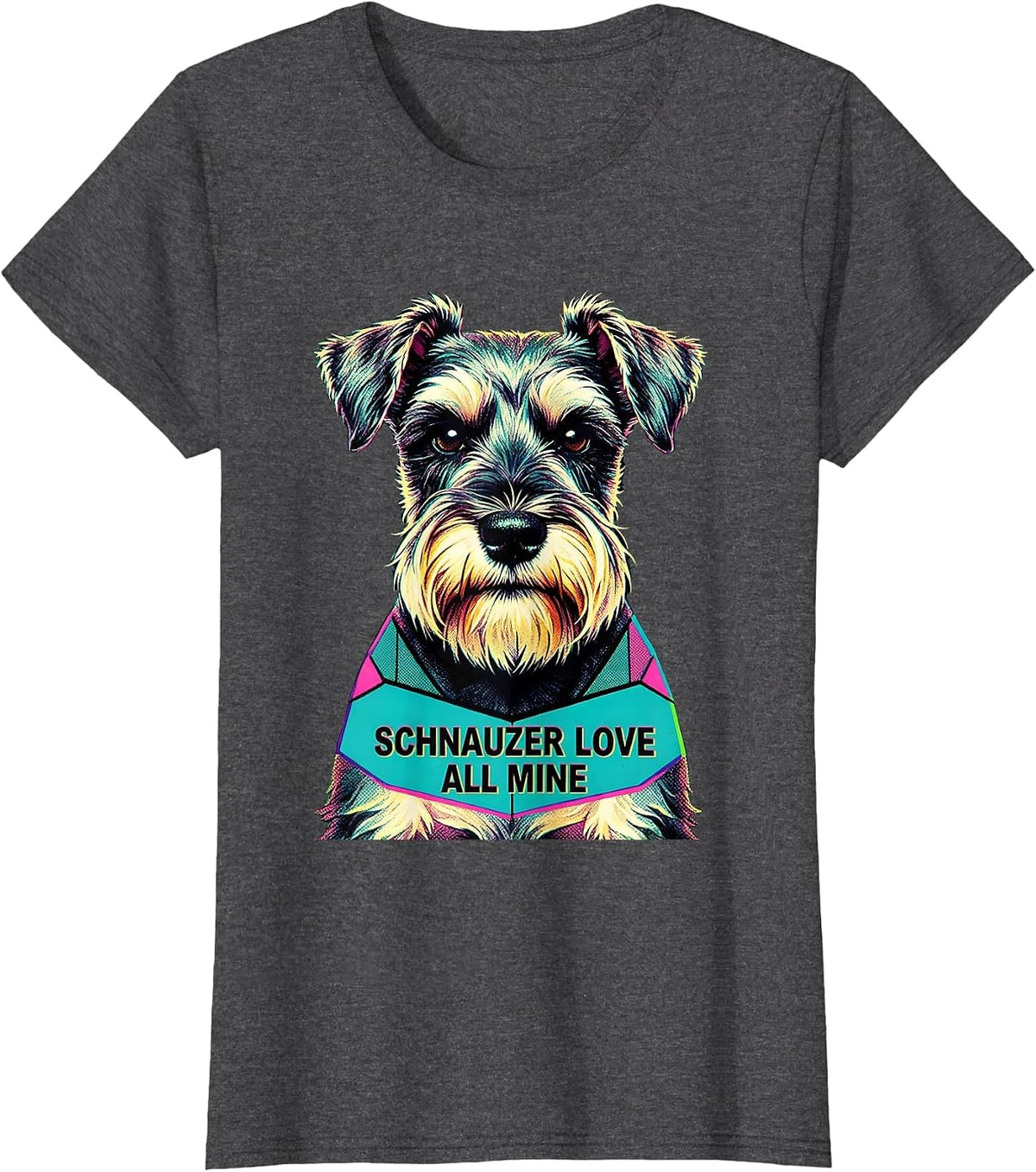 Women's Schnauzer Love All Mine Funny Miniature Schnauzer Lover T-Shirt - Dark Heather Grey