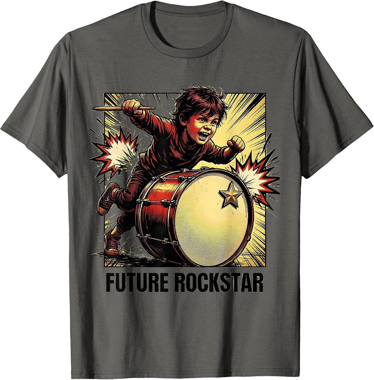 Future Rockstar Comic Book Kids Music Birthday Party T-Shirt - Asphalt Grey