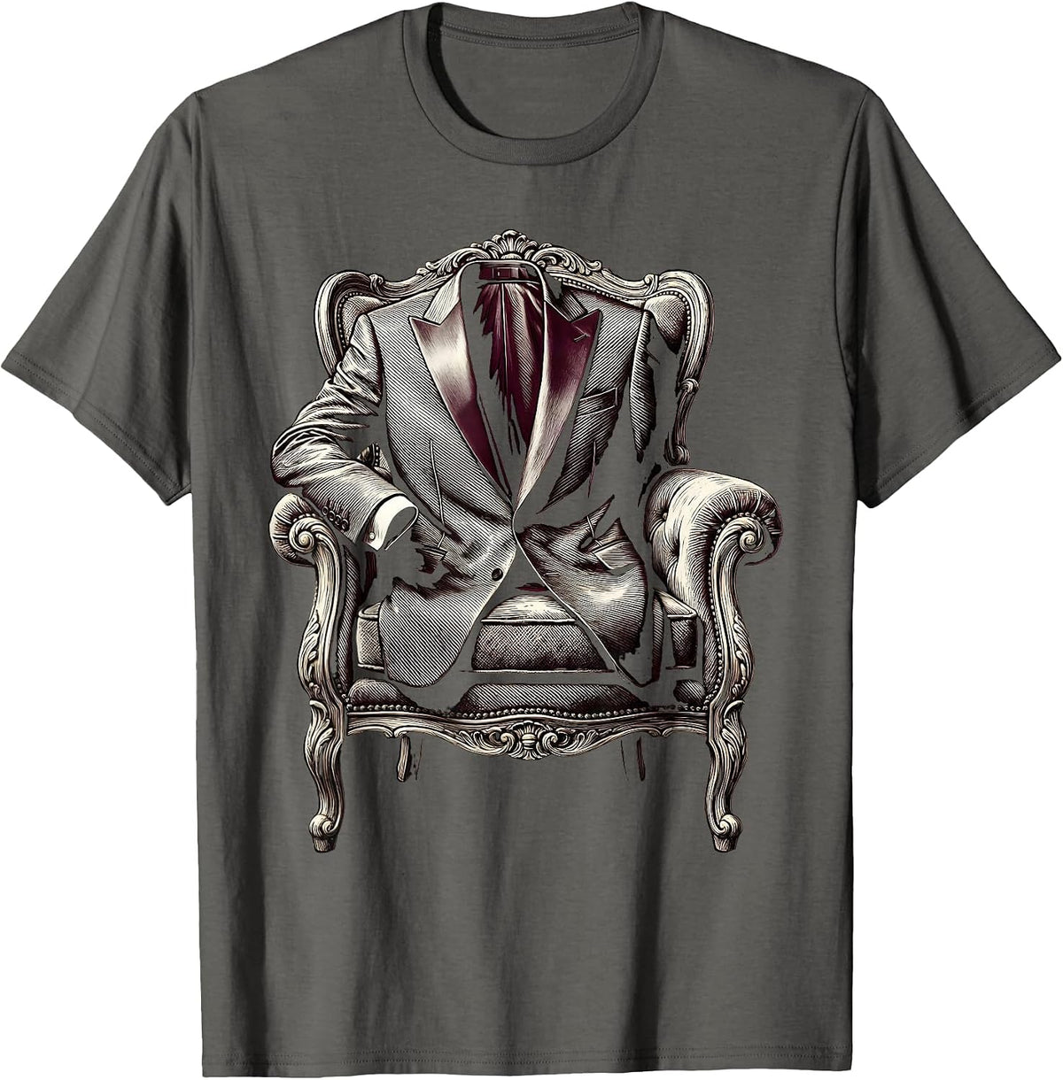 Men's Tuxedo Jacket Draped Over Velvet Chair Graphic T-Shirt - Asphalt Grey