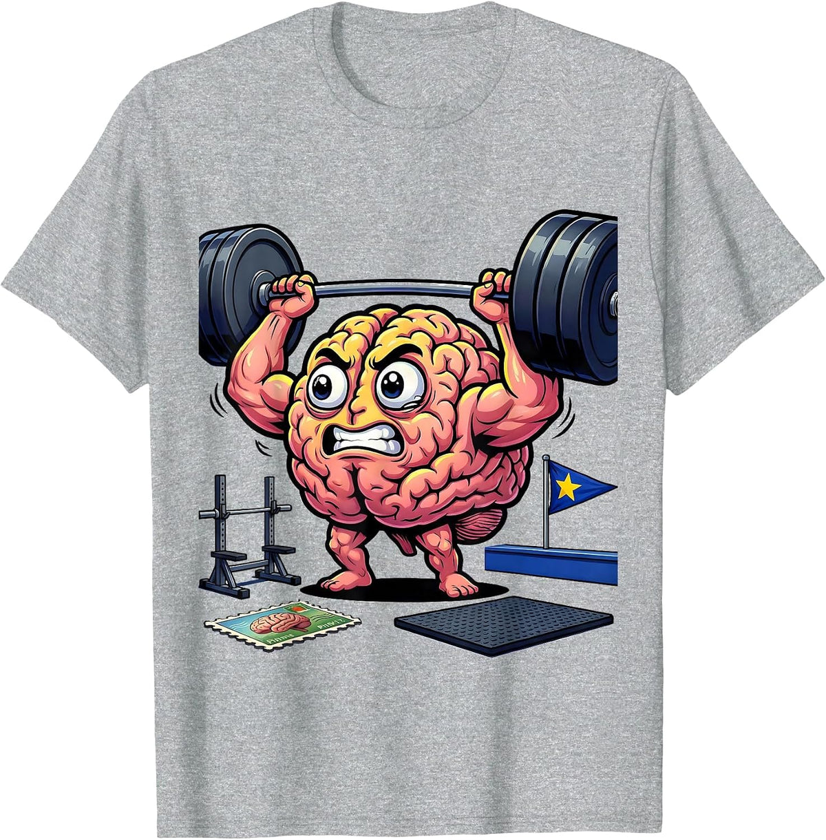Men's Brain Lifting Weights Kids College Graphic T-Shirt - Heather Grey