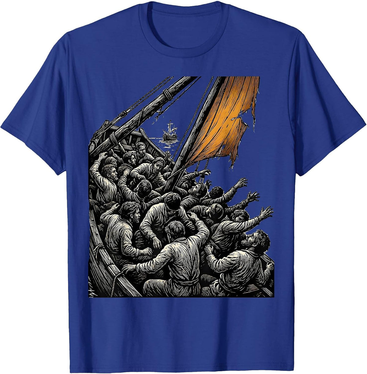 Cropped Raft Survivors Woodcut Engraving Art History Fan T-Shirt - Royal Blue