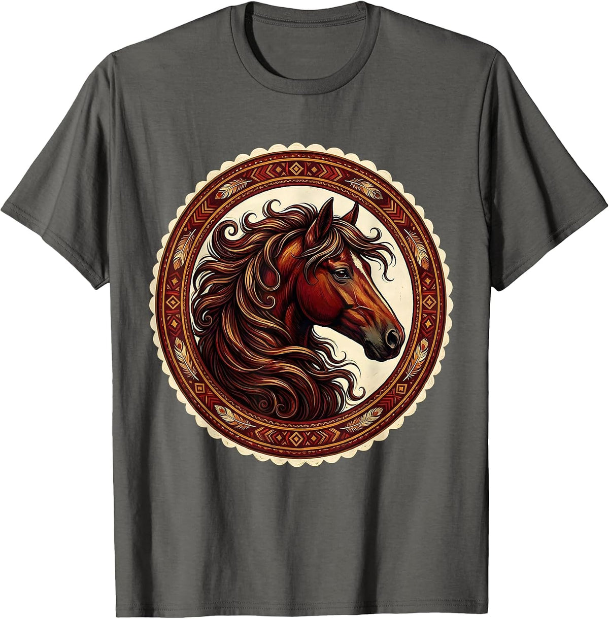 Wild Horse Mane Blowing in Wind Cowboy Art T-Shirt - Asphalt Grey