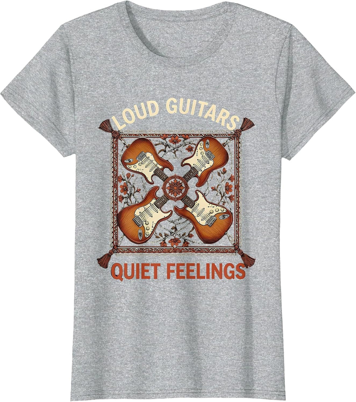 Loud Guitars Quiet Feelings Grunge Design T-Shirt - Heather Grey