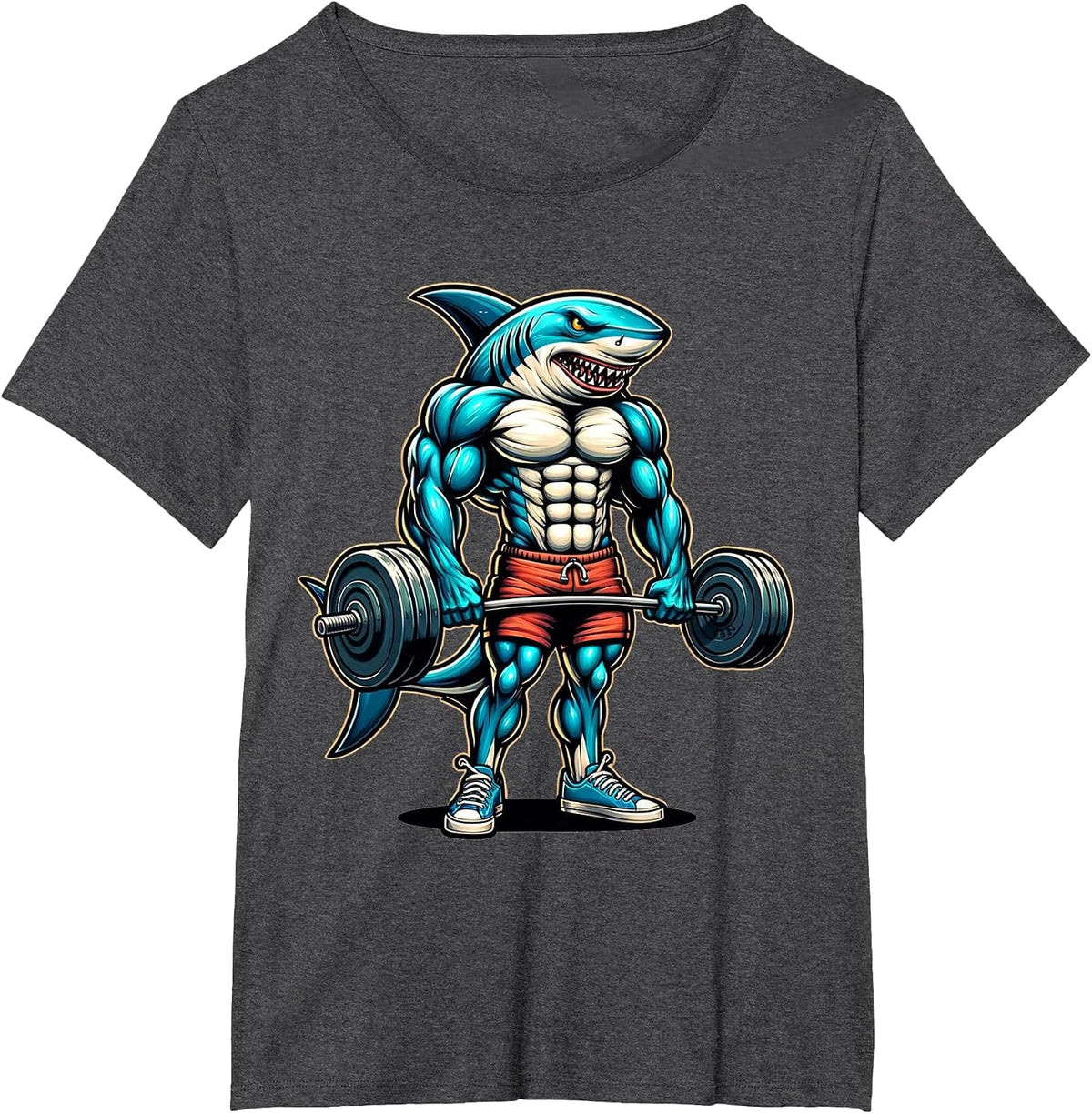 Funny Cool Shark Weightlifting Bodybuilder Muscle Fitness T-Shirt - Dark Heather Grey