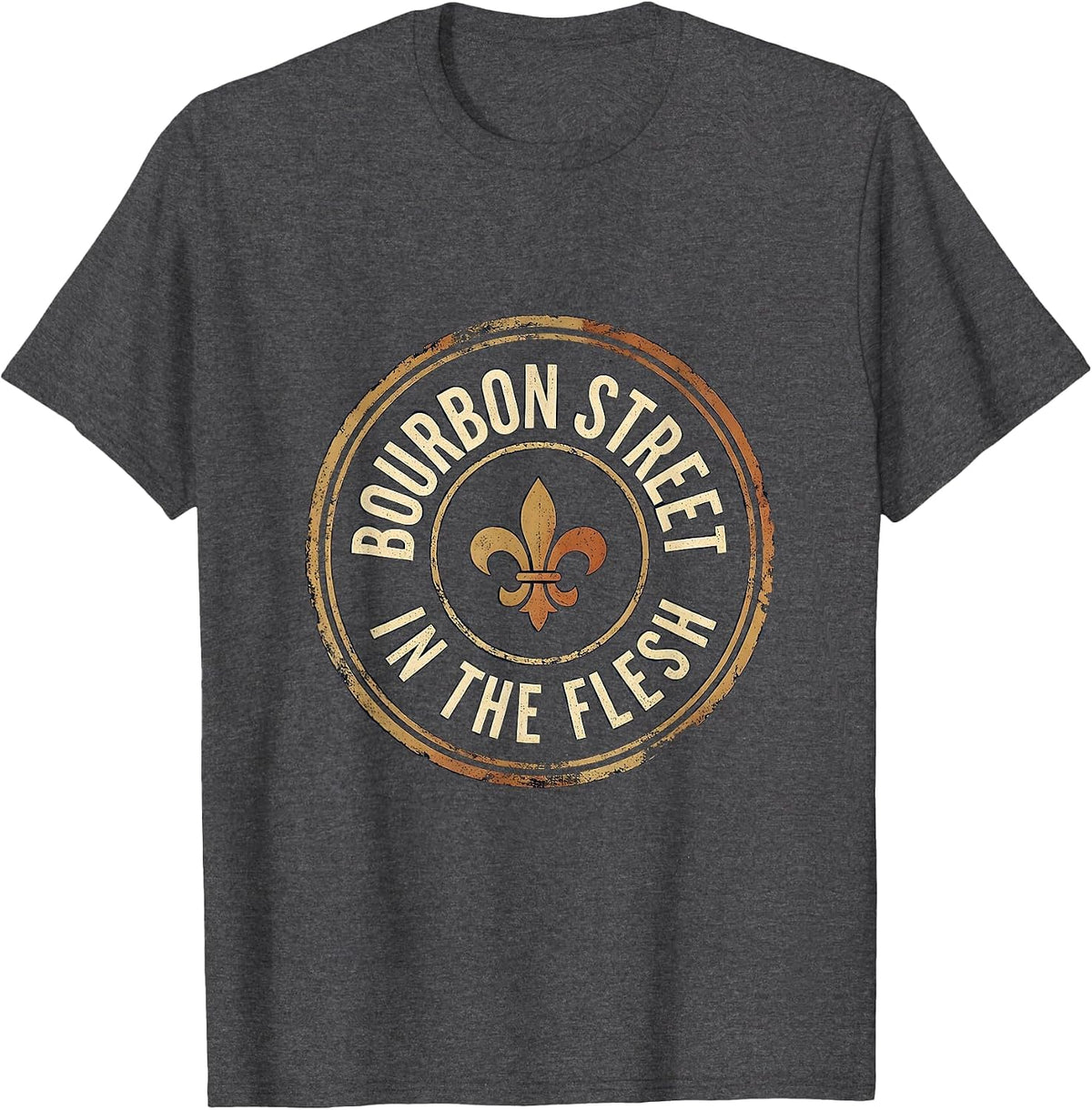 Bourbon Street In The Flesh Vintage Mardi Gras Party T-Shirt - Dark Heather Grey