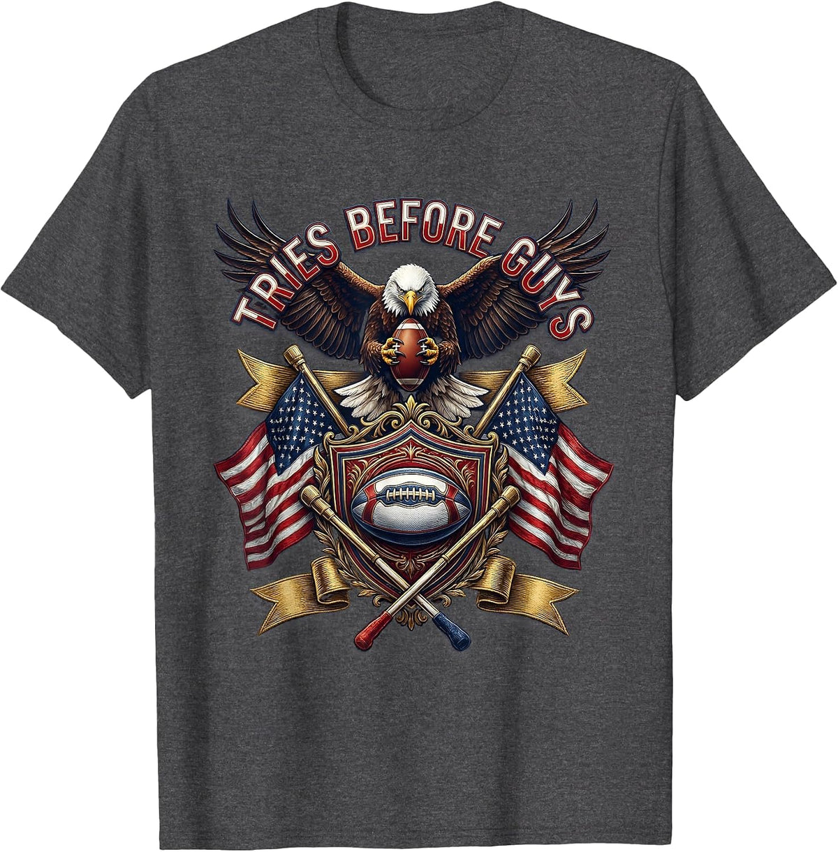 Tries Before Guys Rugby Fan Design T-Shirt - Dark Heather Grey