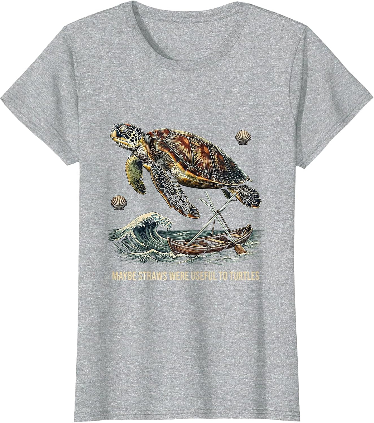 Women's Maybe Straws Were Useful To Turtles Funny Vintage Sea Turtle T-Shirt - Heather Grey