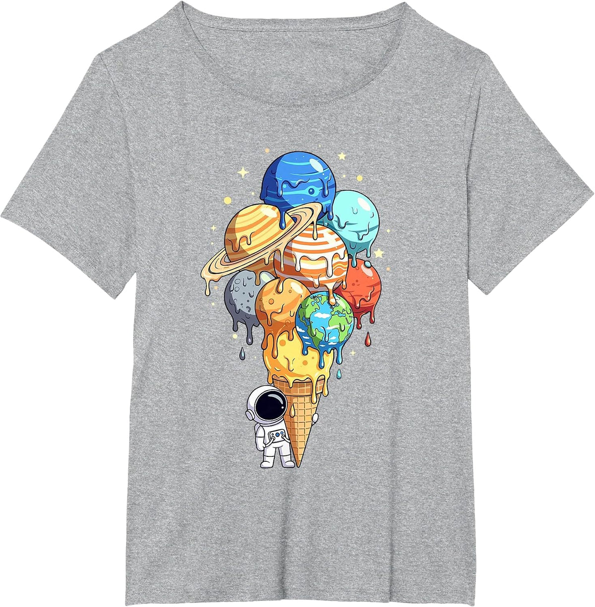 Astronaut Planet Ice Cream Cone Space Astronomy Solar System T-Shirt - Heather Grey