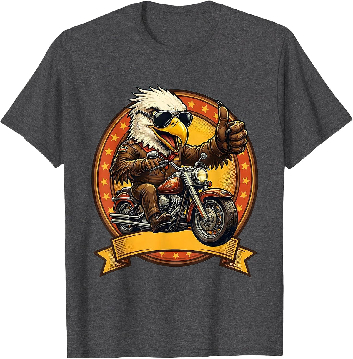 Bald Eagle Sunglasses Motorcycle Rider Graphic T-Shirt - Dark Heather Grey