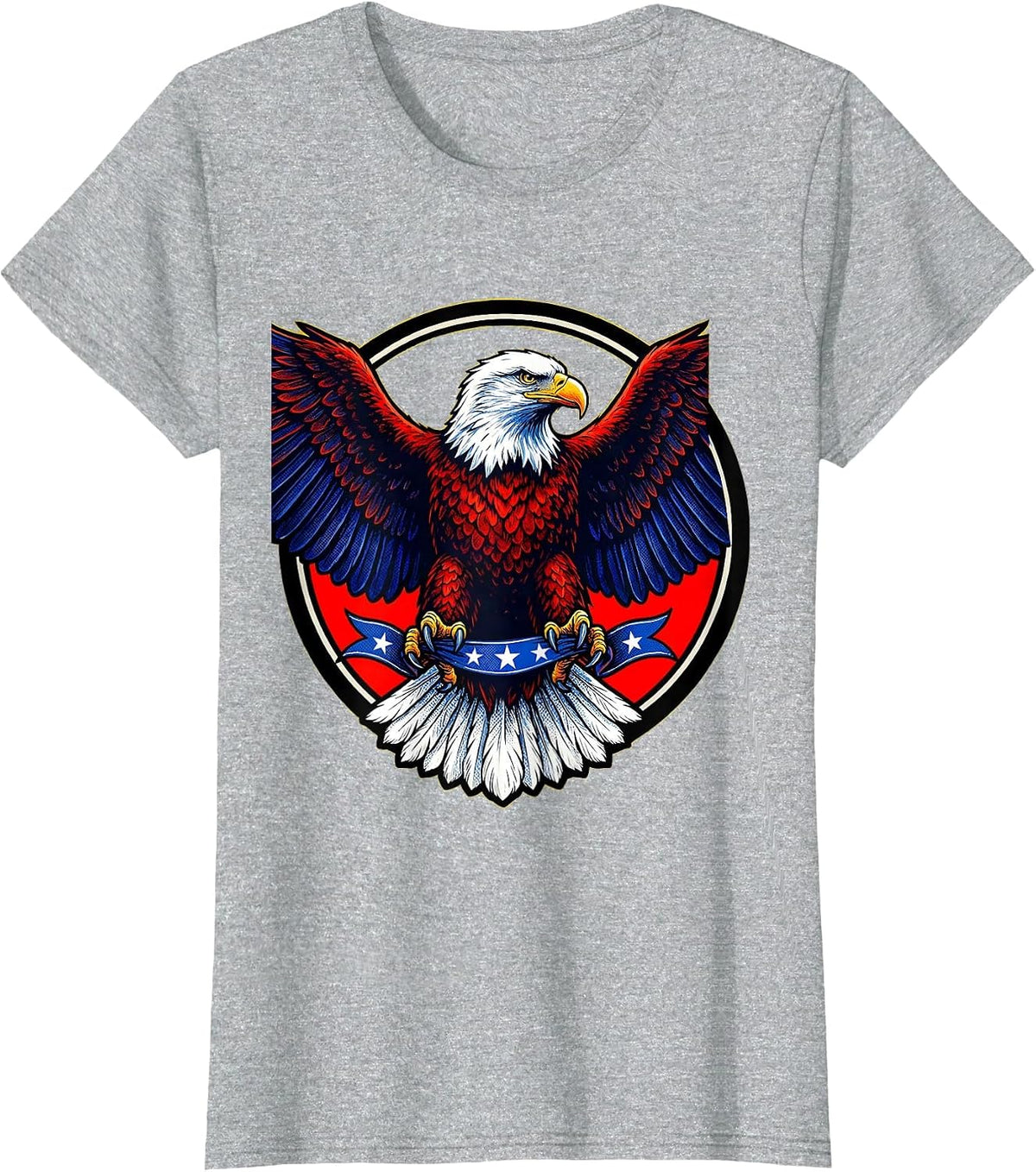 Women's Bald Eagle Stars Red White and Blue Patriotic T-Shirt - Heather Grey