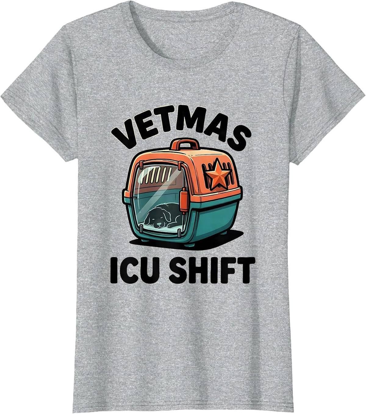 Vetmas ICU Shift Funny Vet Tech Christmas Veterinary Crew T-Shirt - Heather Grey