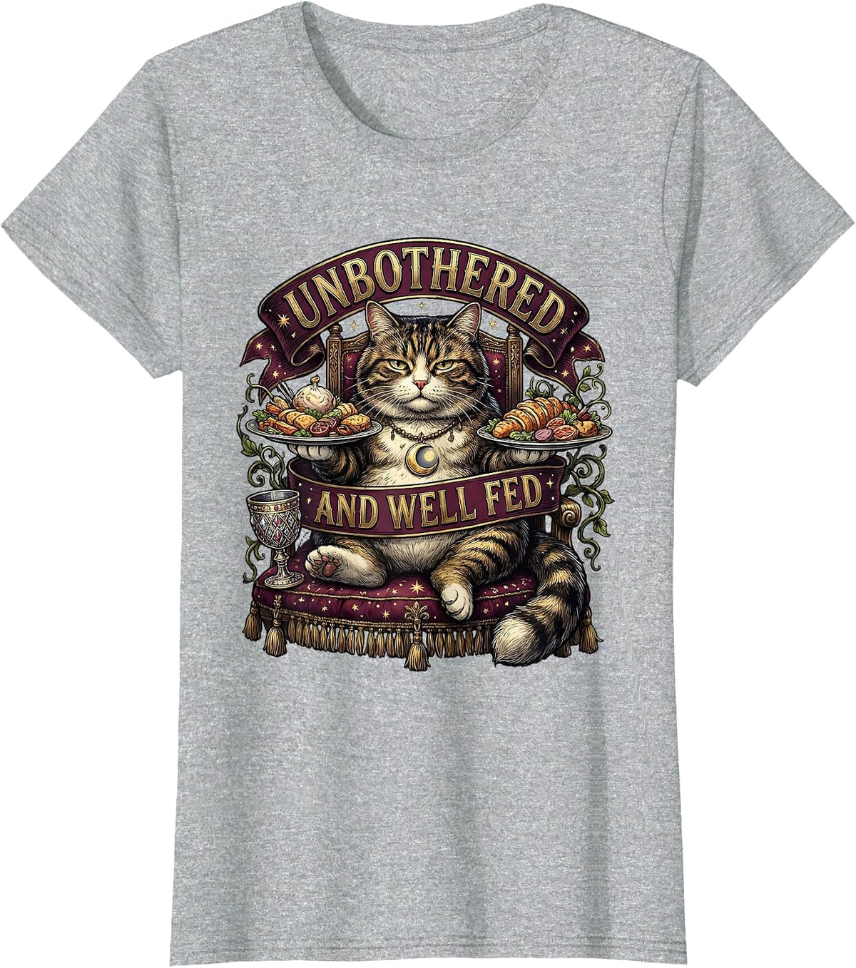 Women's Unbothered and Well Fed Funny Relaxed Design T-Shirt - Heather Grey