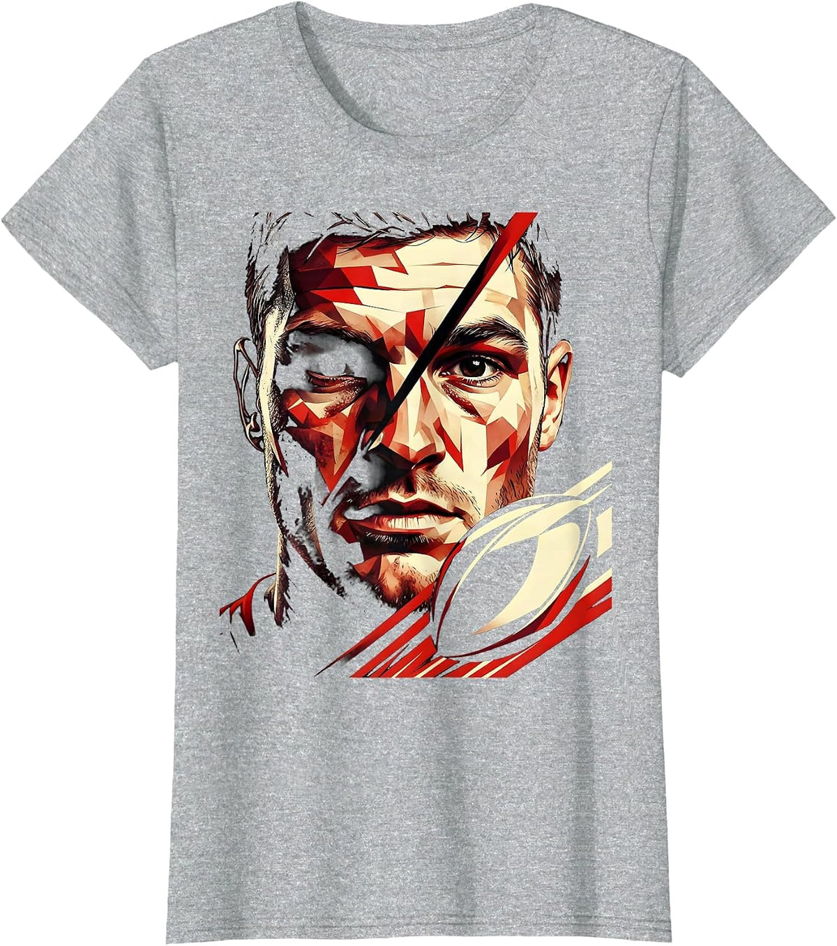 Rugby Tough Player Broken Nose Black Eye Portrait T-Shirt - Heather Grey