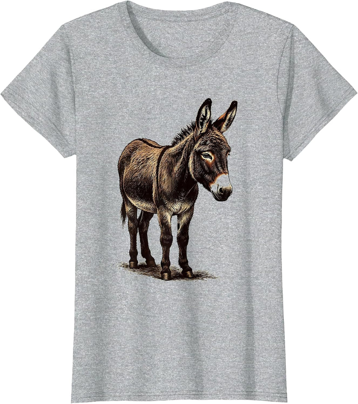 Women's Mini Donkey Vintage Quirky Farm Animal Humor T-Shirt - Heather Grey