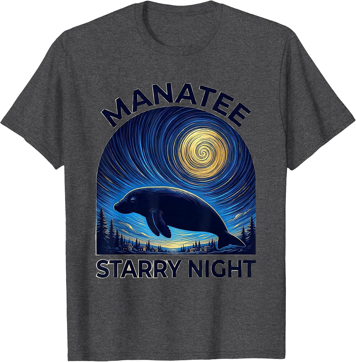 Manatee Starry Night Cosmic Art Animal Lover Gift T-Shirt - Dark Heather Grey