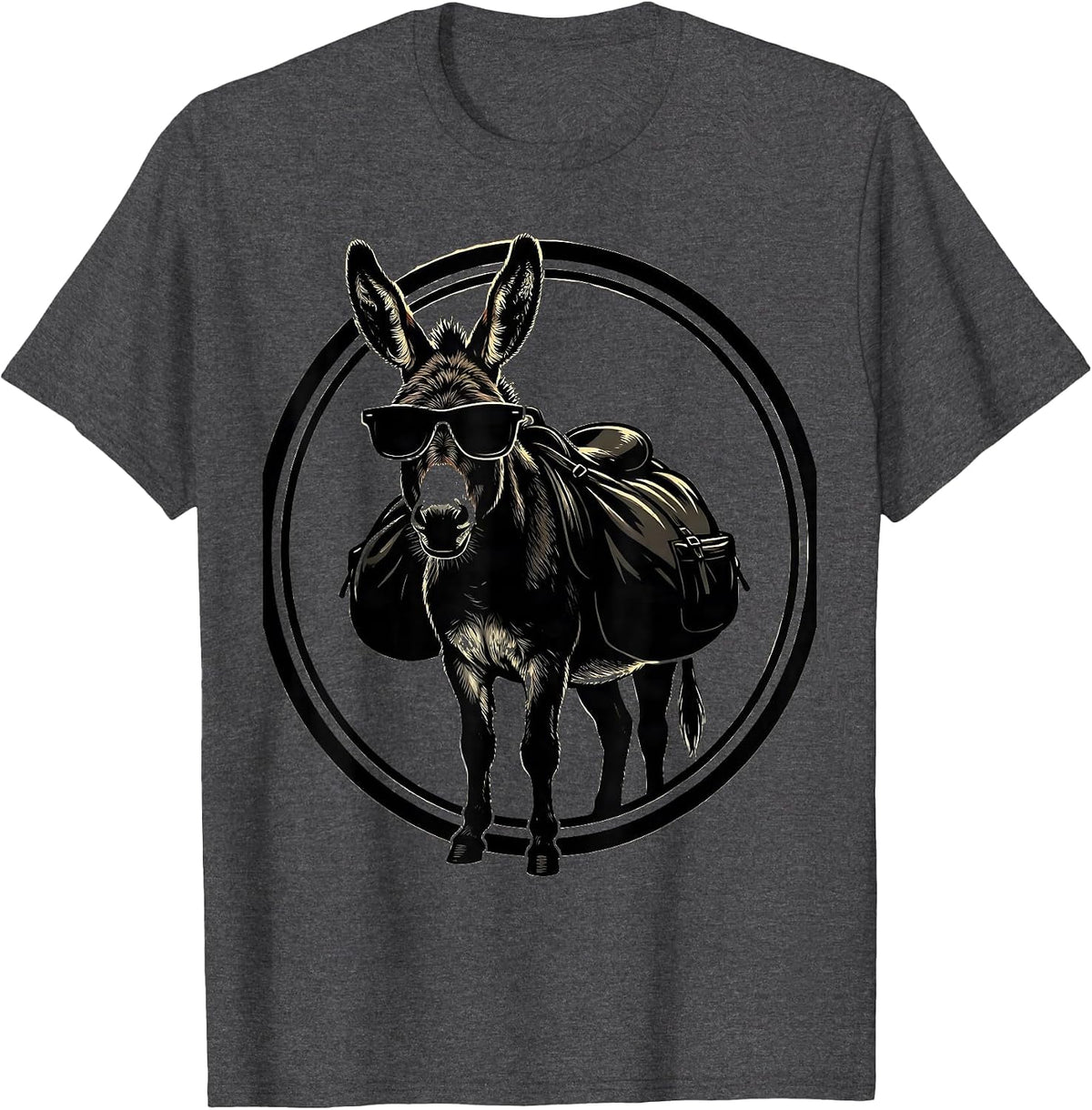 Cool Donkey Sunglasses Saddlebags Illustration T-Shirt - Dark Heather Grey