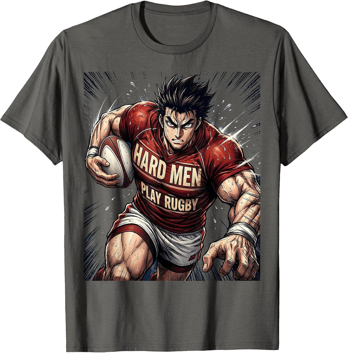 Hard Men Play Rugby Bold Graphic Design T-Shirt - Asphalt Grey