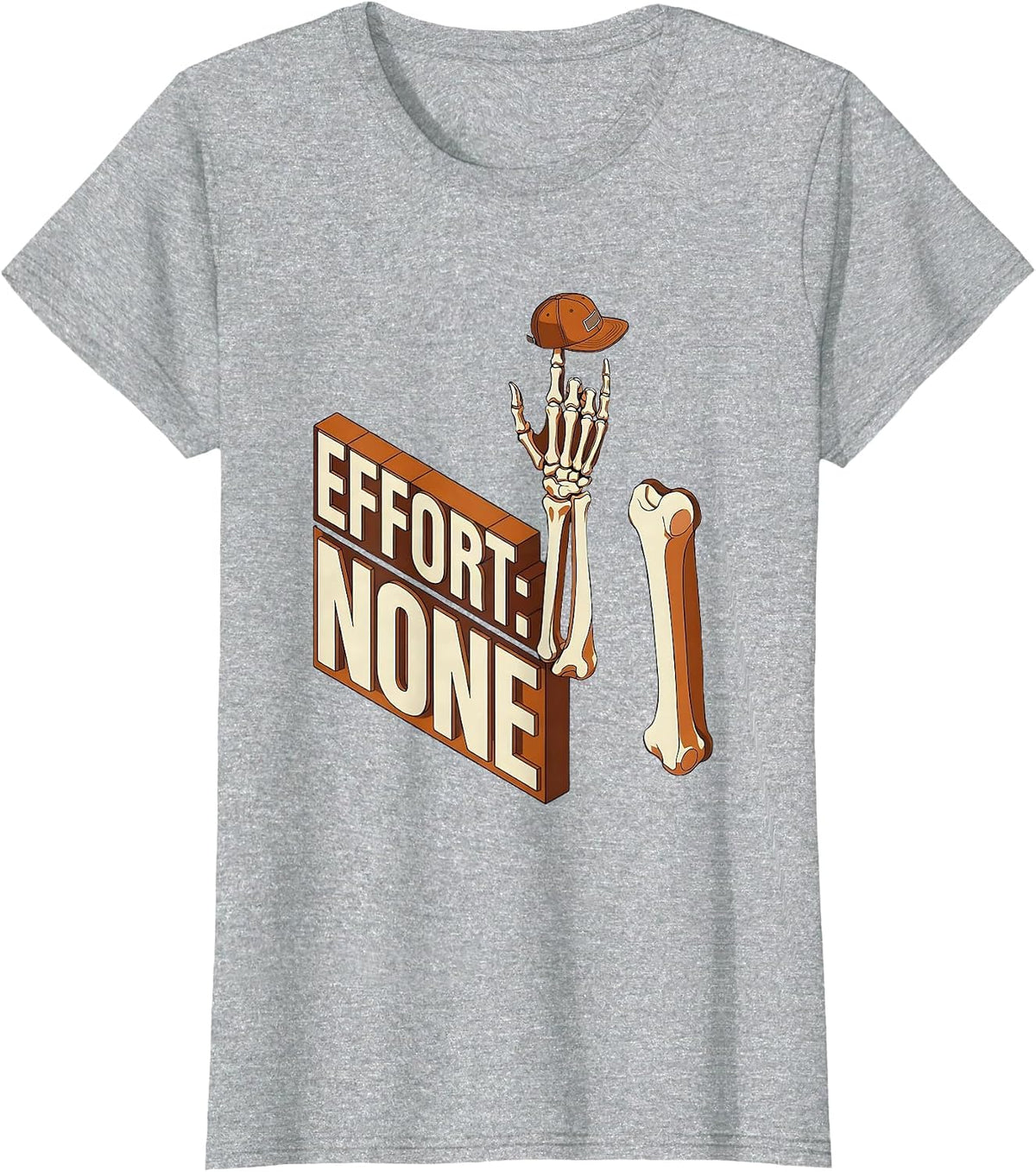 Effort: None Cool Rocker Skeleton Rock On Halloween Humor T-Shirt - Heather Grey