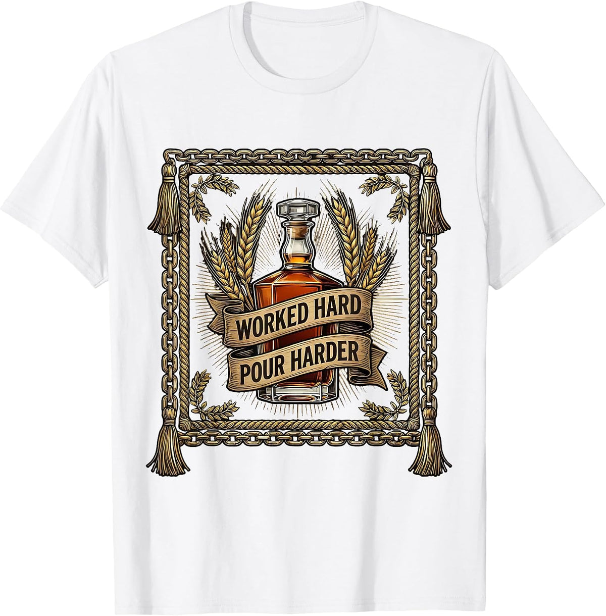 Men's Whiskey Lover Labor Day Worked Hard Pour Harder T-Shirt - White