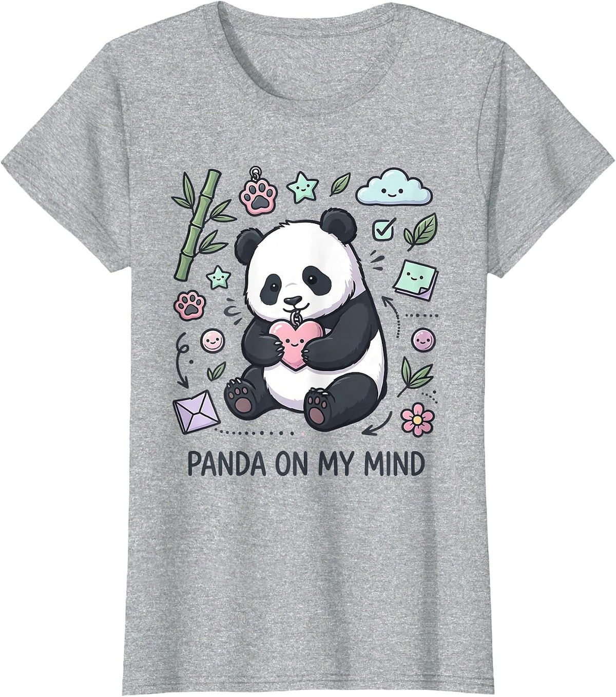 Panda On My Mind Kawaii Cute Panda Lover Animal Humor T-Shirt - Heather Grey