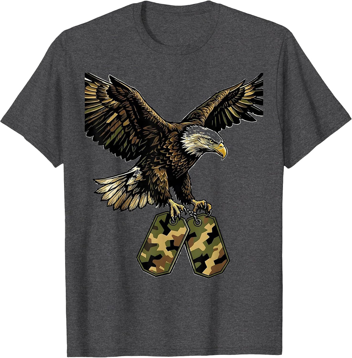 Eagle Clutching Camo Dog Tags Patriotic Design T-Shirt - Dark Heather Grey