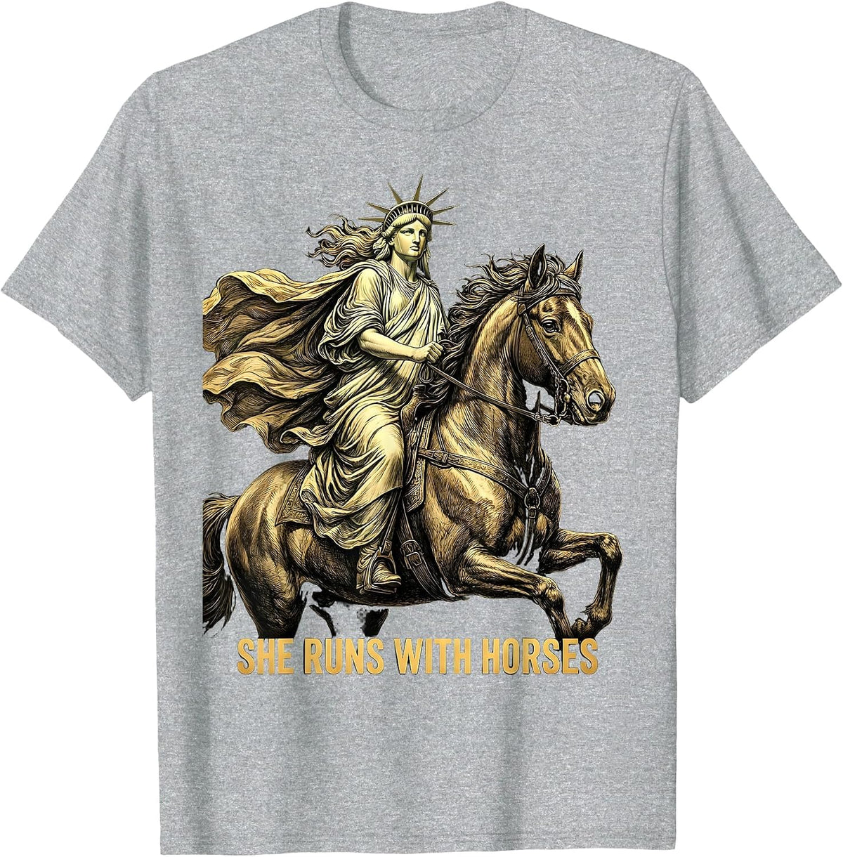 Men's She Runs With Horses Equestrian Design T-Shirt - Heather Grey