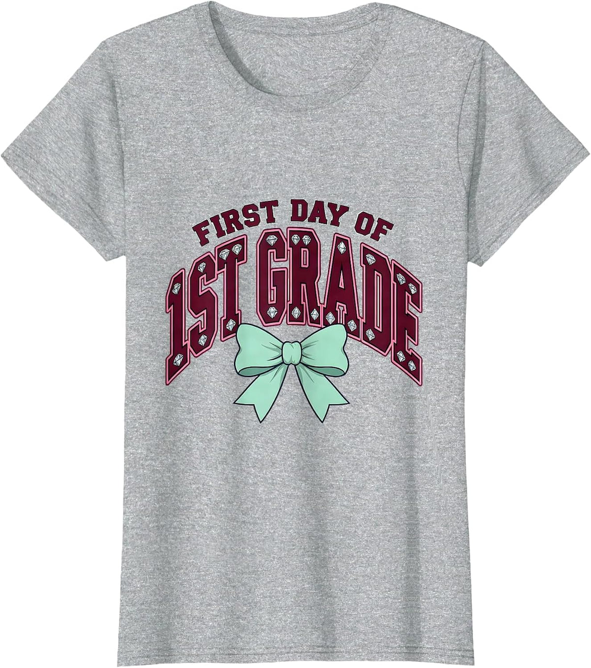 First Day Of 1st Grade Cute Girly Back To School Bow T-Shirt - Heather Grey