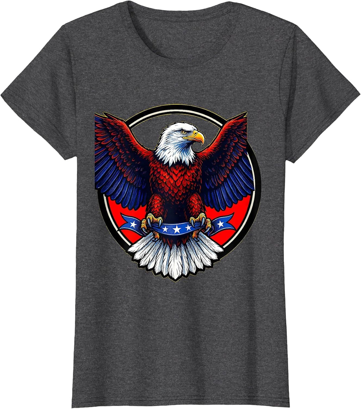 Women's Bald Eagle Stars Red White and Blue Patriotic T-Shirt - Dark Heather Grey