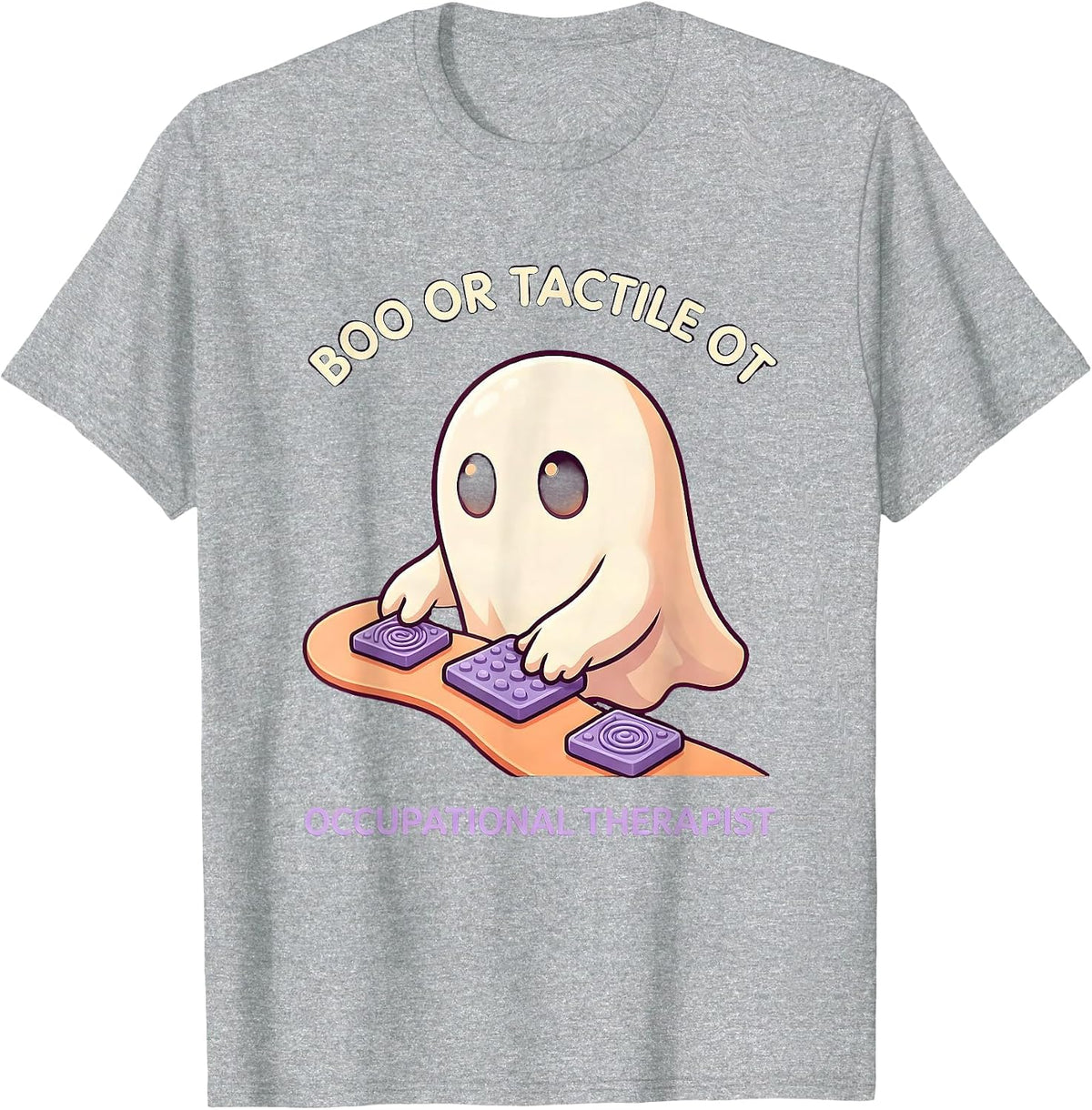 Men's Boo Or Tactile OT Cute Kawaii Ghost Occupational Therapist T-Shirt - Heather Grey