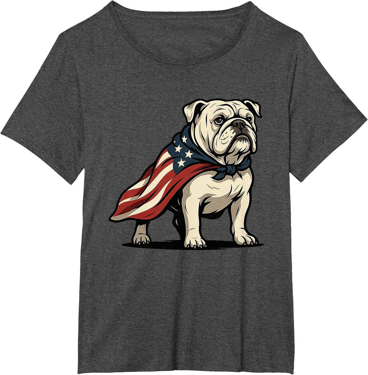 Patriotic Bulldog 4th of July Funny Dog Lover American Flag T-Shirt - Dark Heather Grey