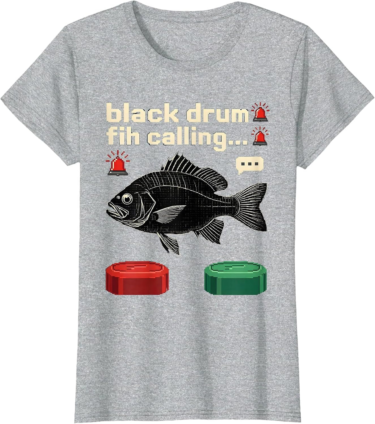 Women's black drum fih calling… Pixel Art Fishing Meme Humor T-Shirt - Heather Grey