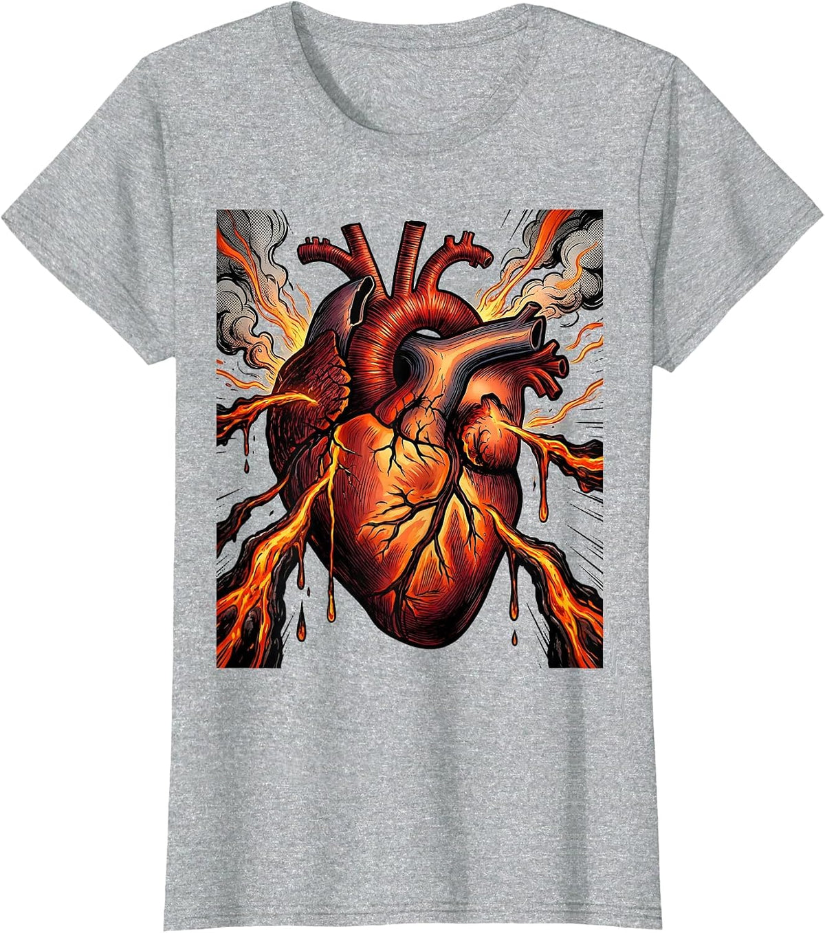 Molten Heart Heavy Metal Lava Graphic T-Shirt - Heather Grey