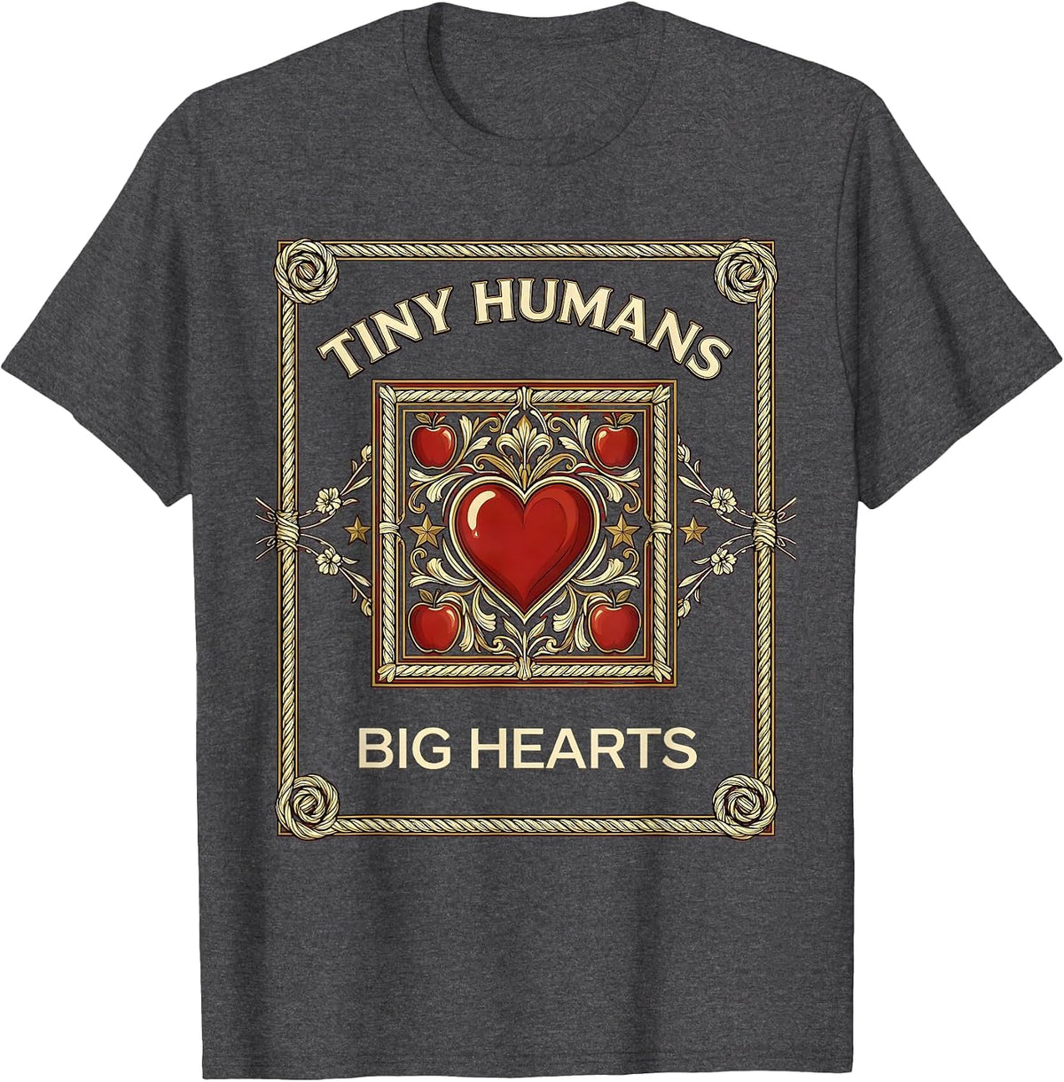 Men's Tiny Humans Big Hearts First Grade Teacher Design T-Shirt - Dark Heather Grey