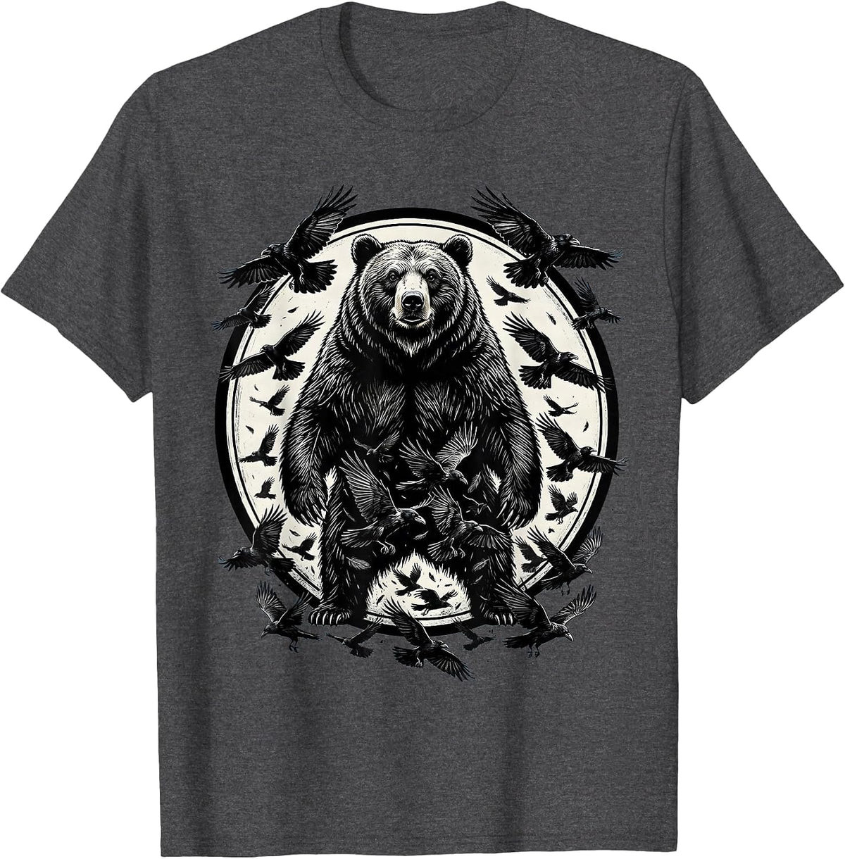 Men's Bear Dissolving Into Ravens Dark Nature Art T-Shirt - Dark Heather Grey
