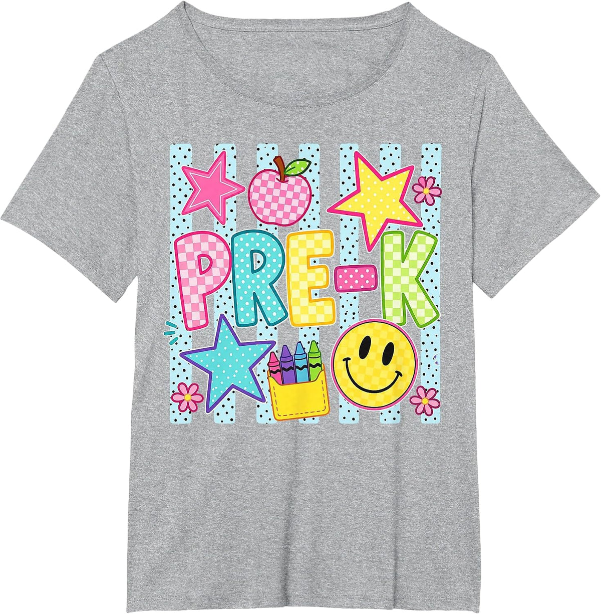 Striped Preppy Preschool Back to School Teacher Girl Kids T-Shirt - Heather Grey