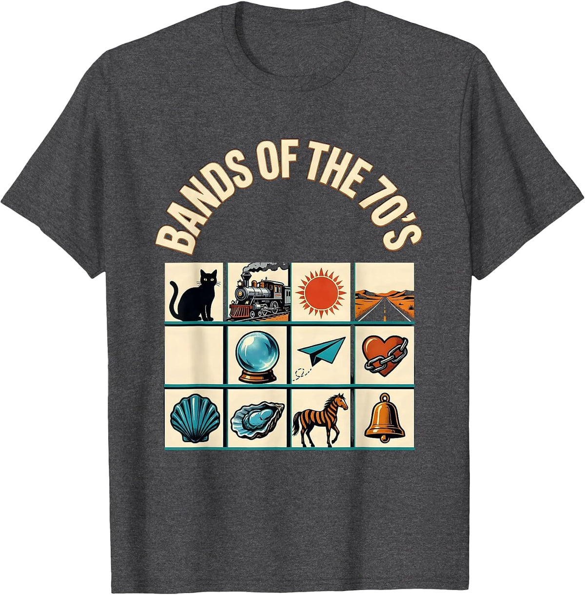 Bands Of The 70's Retro Vintage Classic Rock Music Trivia T-Shirt - Dark Heather Grey