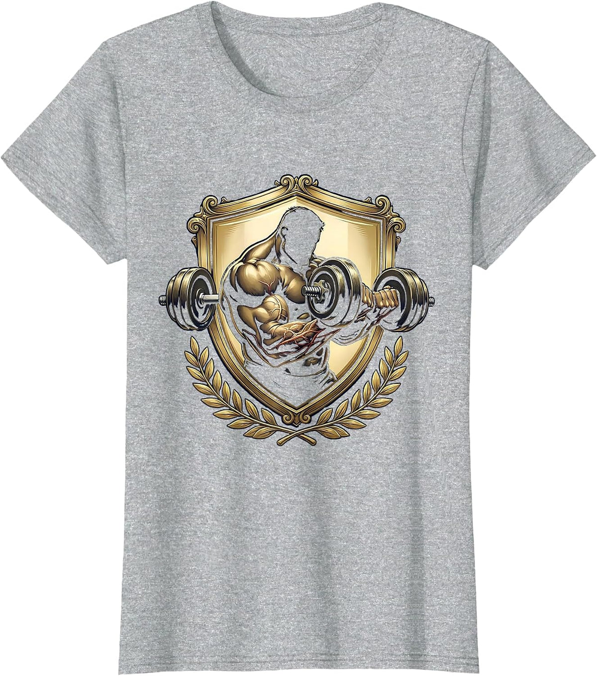 Oversized Gym Bro Dumbbell Curl Graphic Tee T-Shirt - Heather Grey