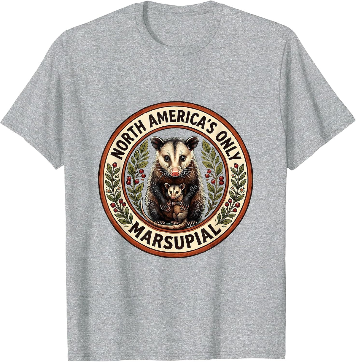 North America's Only Marsupial Opossum Design T-Shirt - Heather Grey