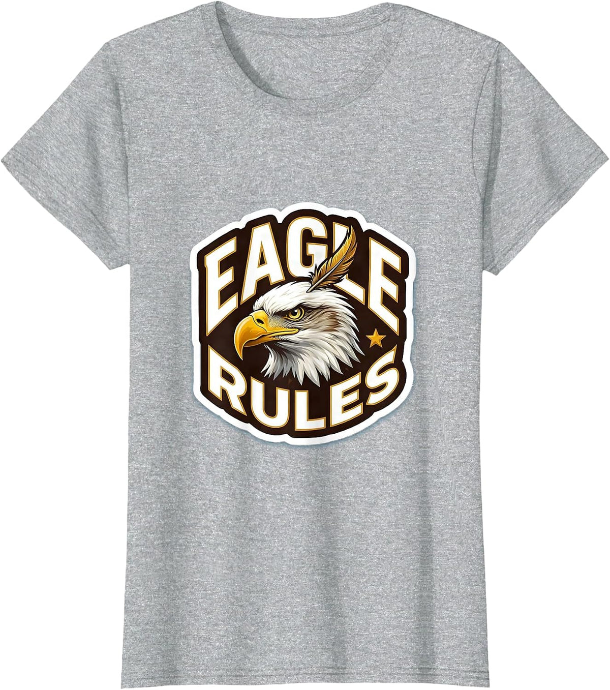 Women's Eagle Rules Playful Bald Eagle Mascot Fan Pride T-Shirt - Heather Grey
