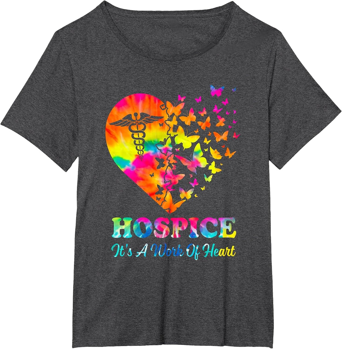 Hospice It's A Work of Heart Hospice Nurse Nursing Scrubs T-Shirt - Dark Heather Grey