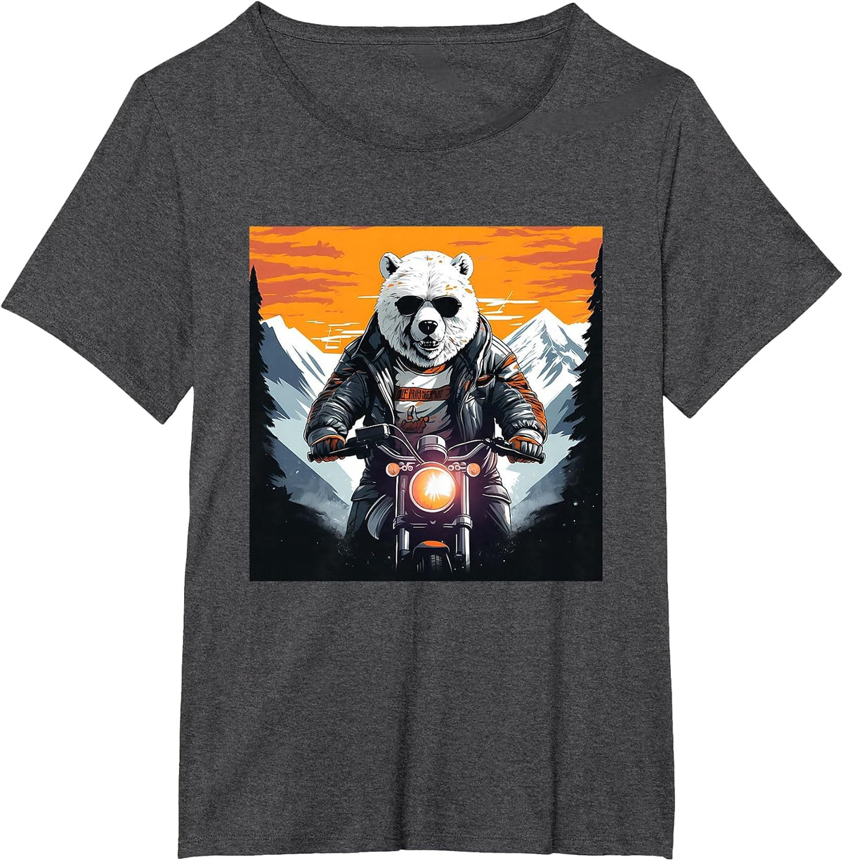 Biker Polar Bear Riding Motorcycle T-Shirt - Dark Heather Grey