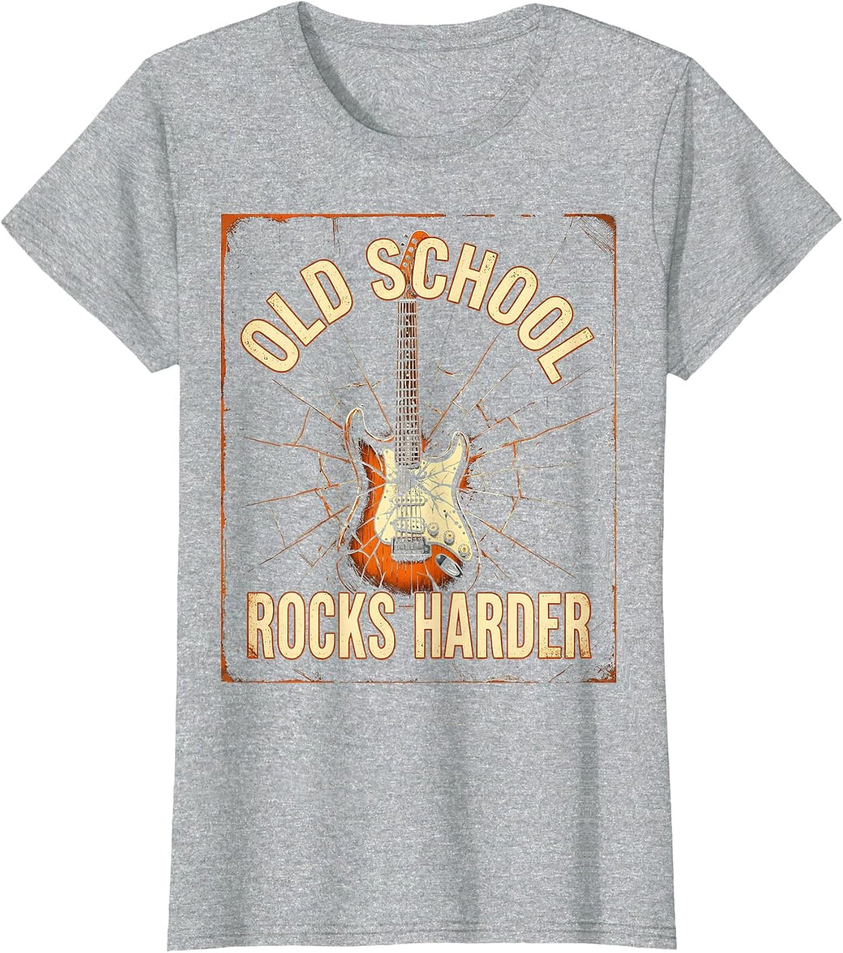 Old School Rocks Harder Vintage Rock Band Design T-Shirt - Heather Grey