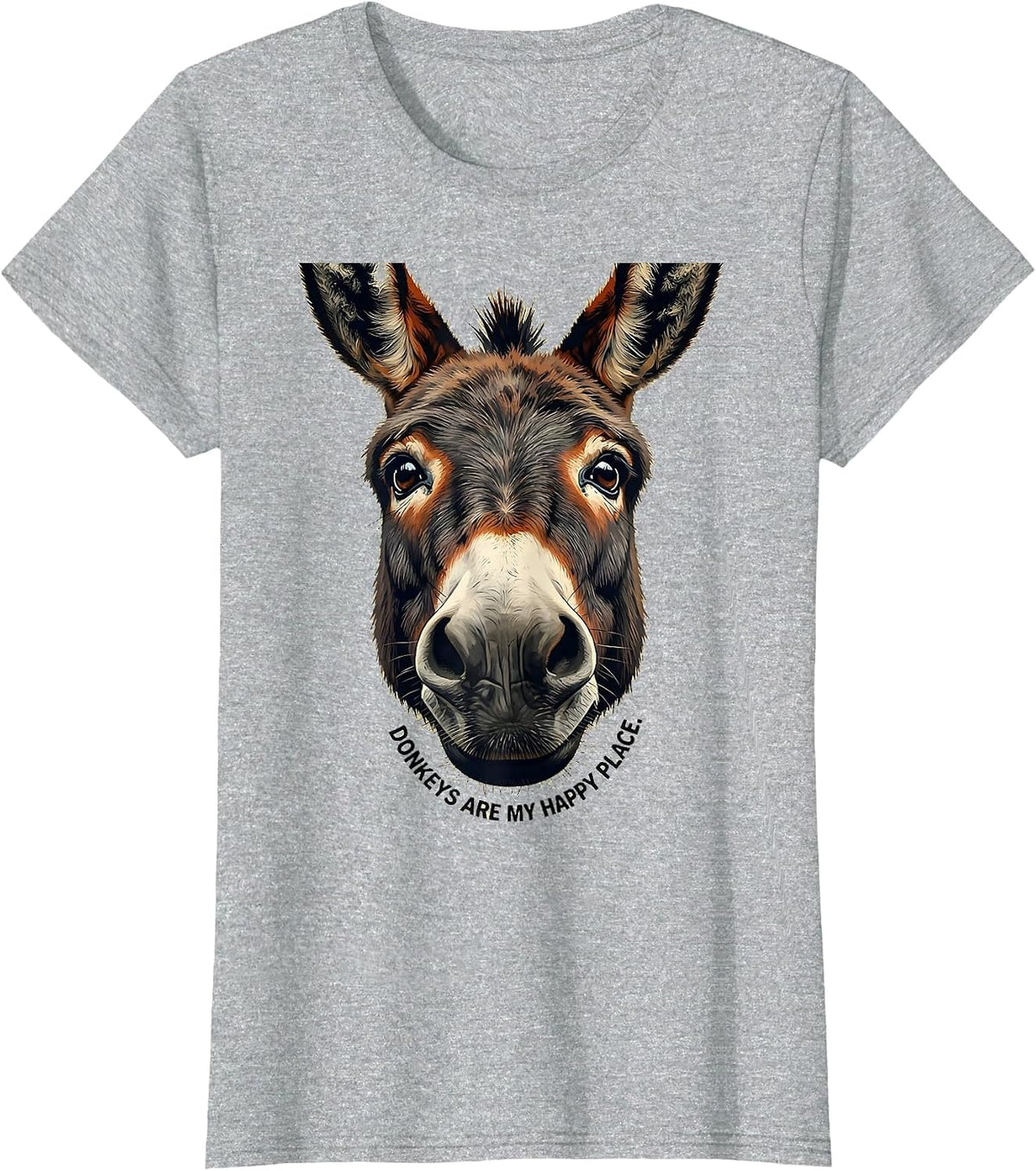 Women's Donkeys Are My Happy Place Funny Donkey Lover Animal Humor T-Shirt - Heather Grey