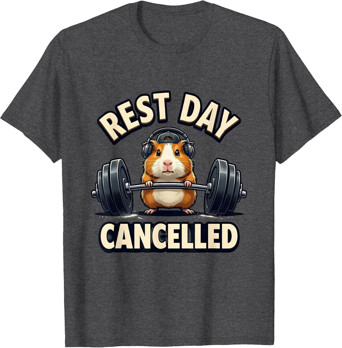 Men's Rest Day Cancelled Funny Guinea Pig Weightlifting Gym Meme T-Shirt - Dark Heather Grey