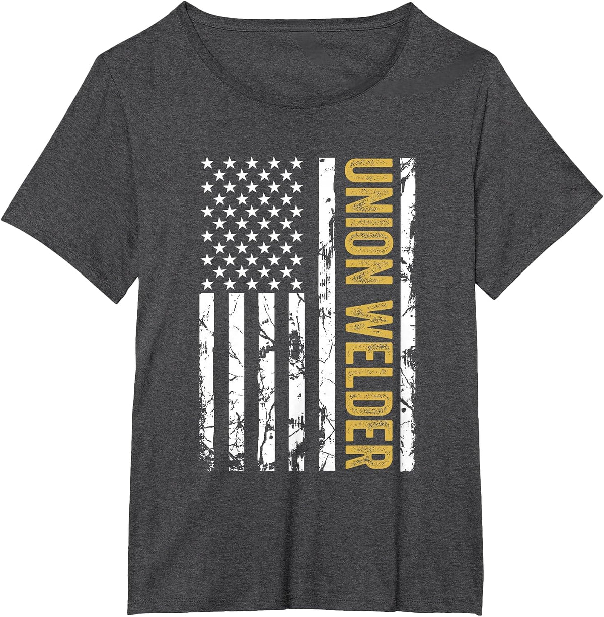 Union Welder USA American Flag Pro Union Workers Rights T-Shirt - Dark Heather Grey