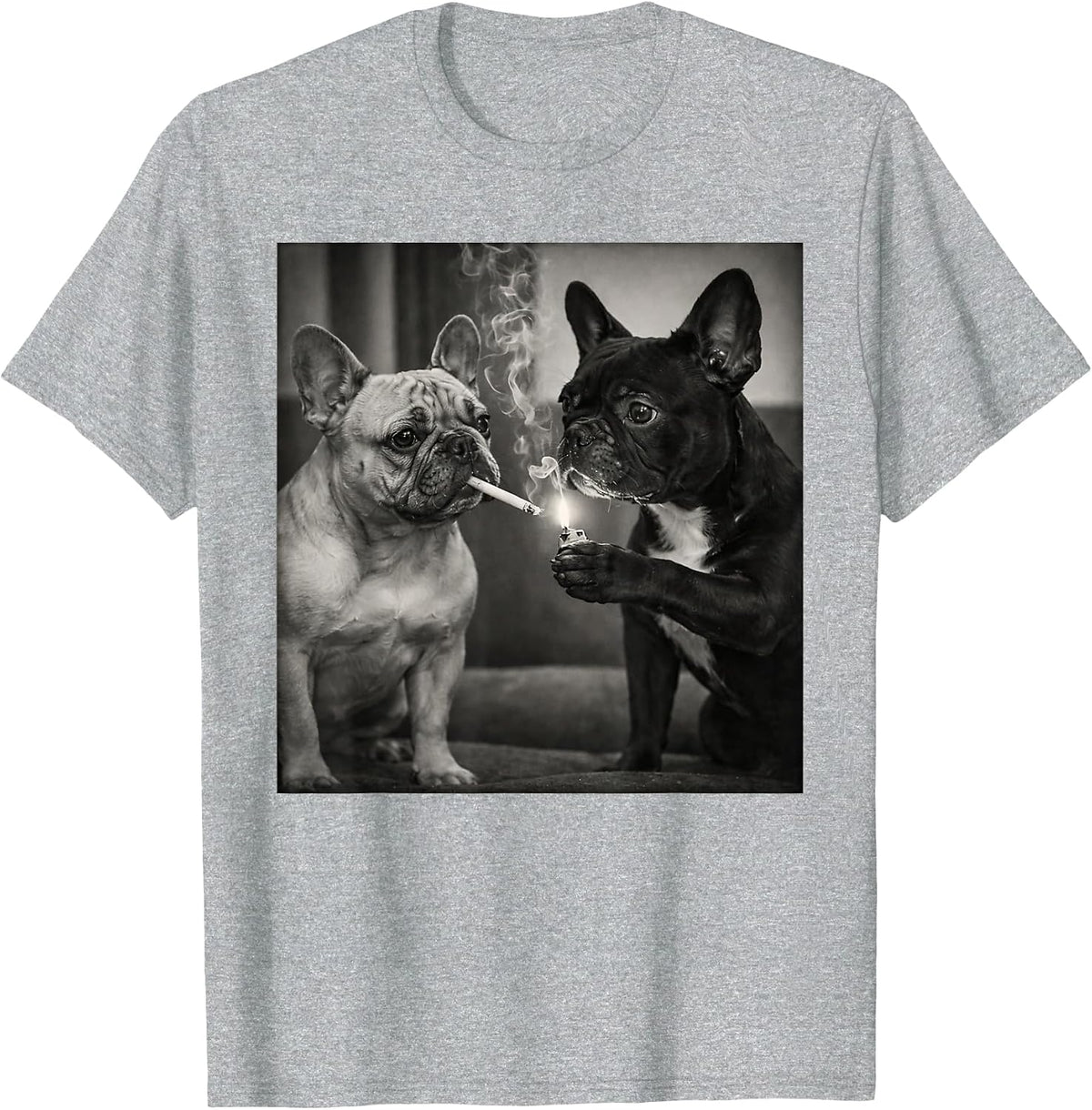 Frenchie Buddies Funny French Bulldog Smoking Cigarette Meme T-Shirt - Heather Grey