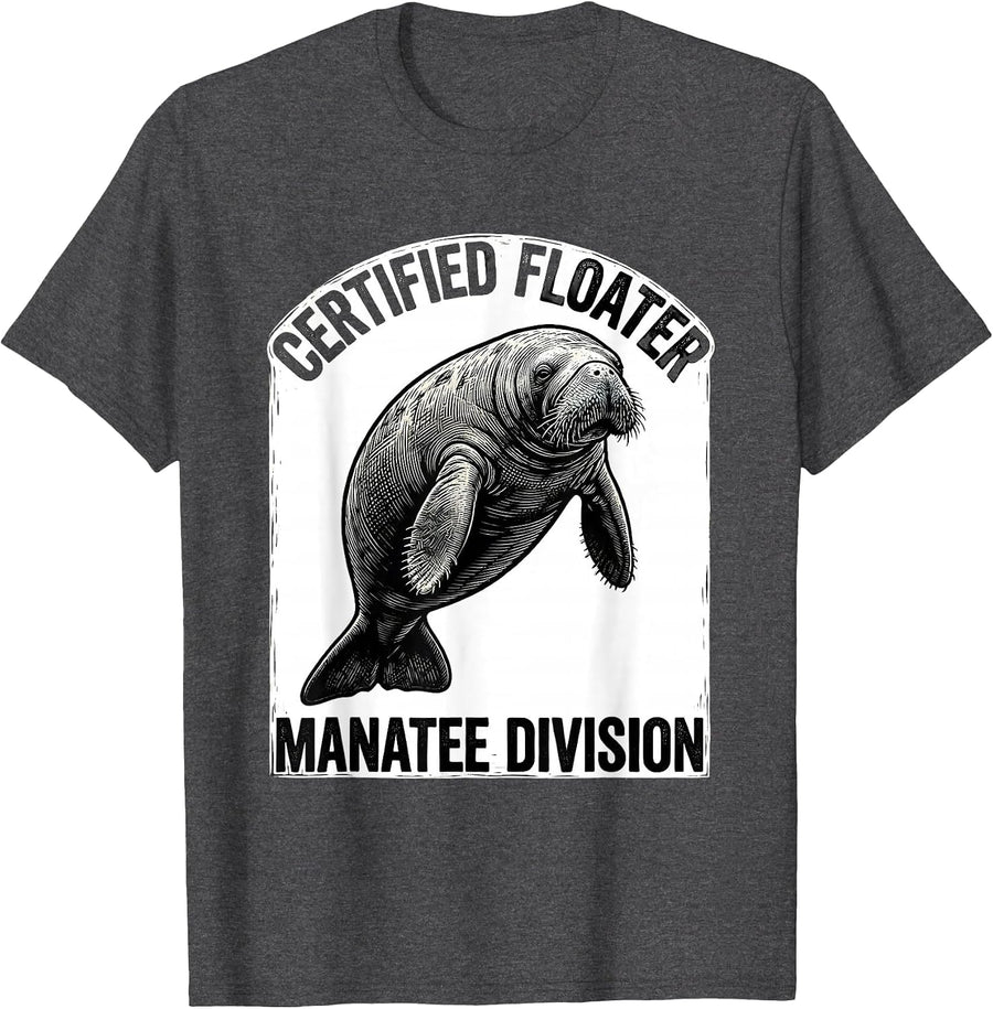 Men's Certified Floater, Manatee Division Funny Manatee Lover T-Shirt - Dark Heather Grey