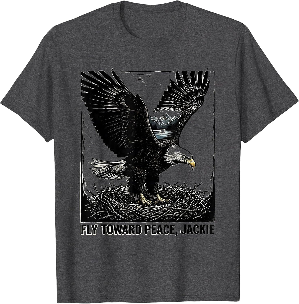 Fly Toward Peace Jackie Vintage Bald Eagle Memorial Tribute T-Shirt - Dark Heather Grey