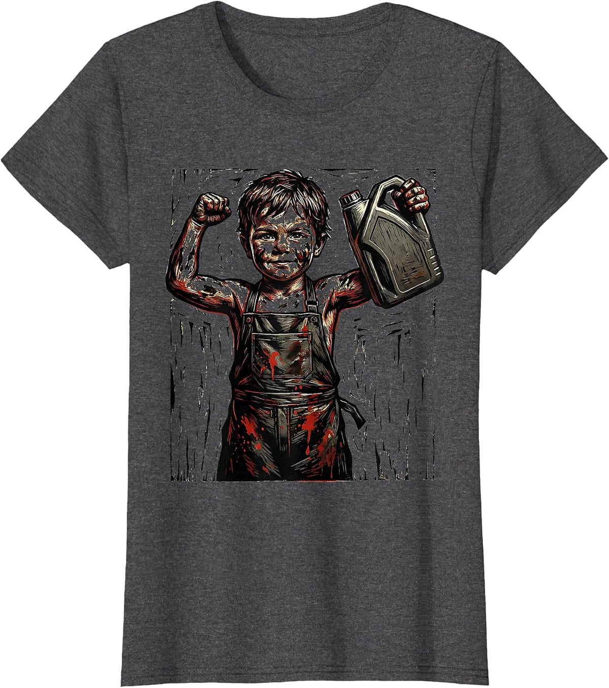 Women's Teach Kids to Change Oil Graphic Design T-Shirt - Dark Heather Grey